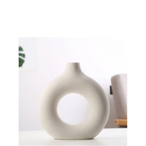 Ceramic Vase Donut shape Minimalist Style Modern Boho Chic Pottery Barn look New - Picture 3 of 6